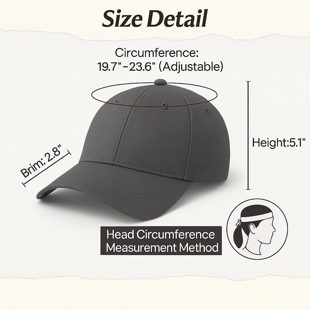Casual Cotton Baseball Cap - Men's Adjustable, Breathable, Classic Style - Grey