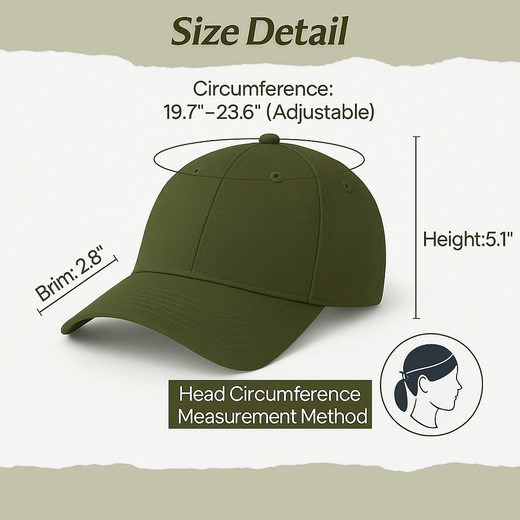 Casual Cotton Baseball Cap - Men's Adjustable, Breathable, Classic Style - Olive