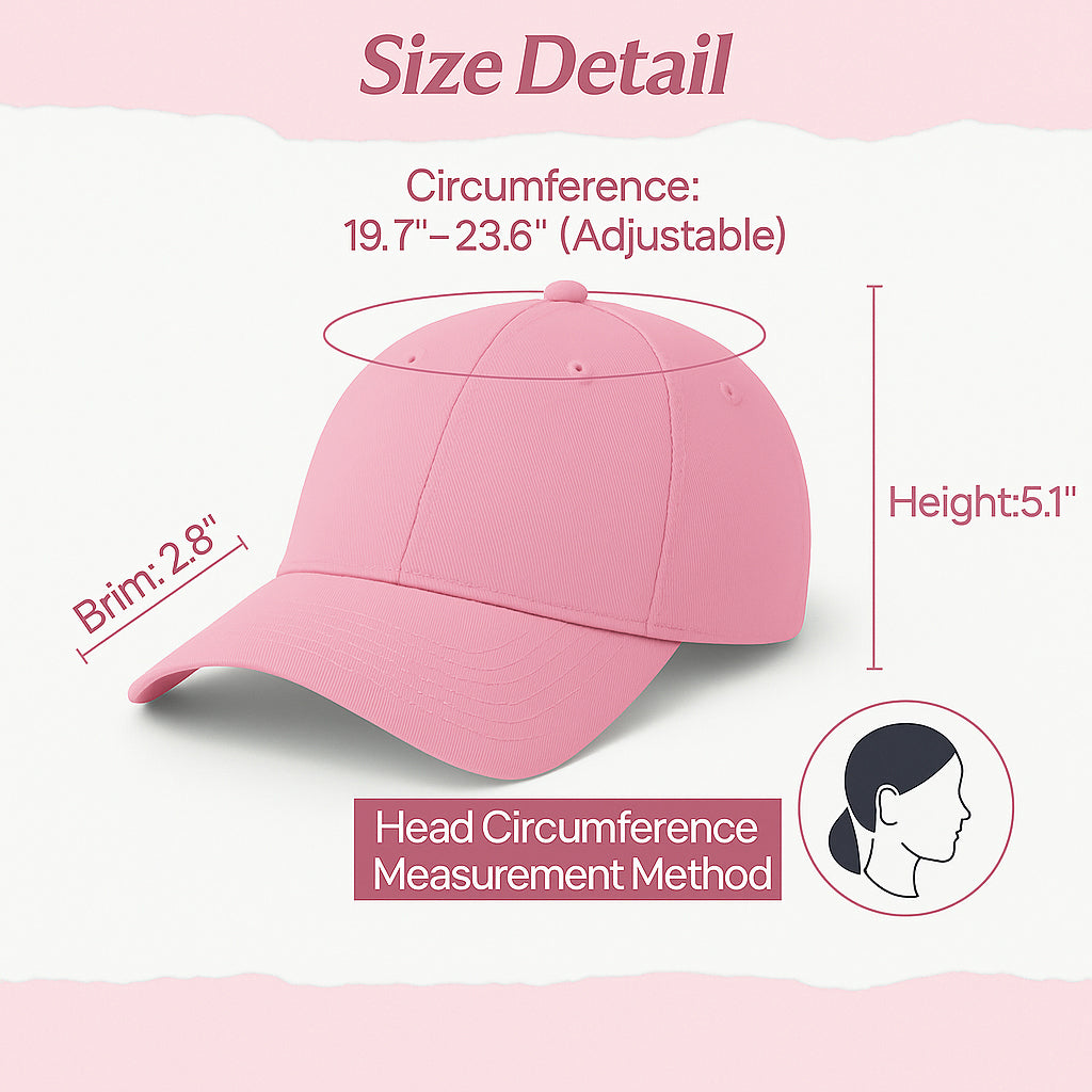 Casual Cotton Baseball Cap - Men's Adjustable, Breathable, Classic Style- Pink