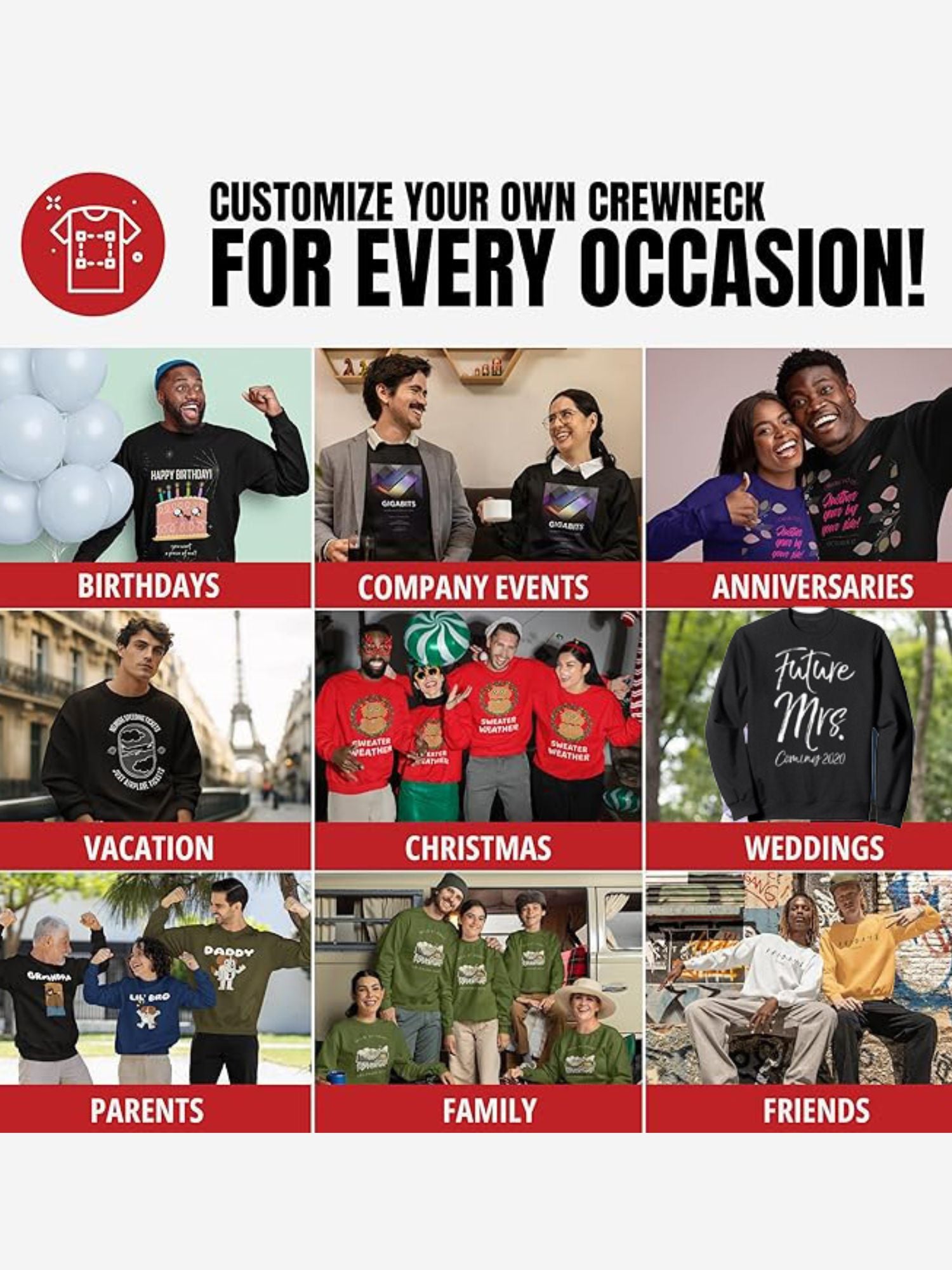 Custom Sweatshirt for Unisex with Design Your Photo, Text, Company Name, Logo