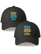 Mom & Dad Printed Baseball Cap Combo You Are My Heart & Soul Design Adjustable Unisex Cotton Caps