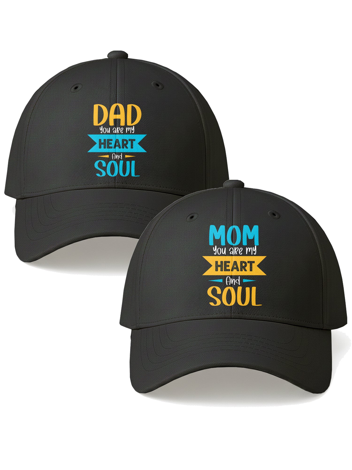 Mom & Dad Printed Baseball Cap Combo You Are My Heart & Soul Design Adjustable Unisex Cotton Caps
