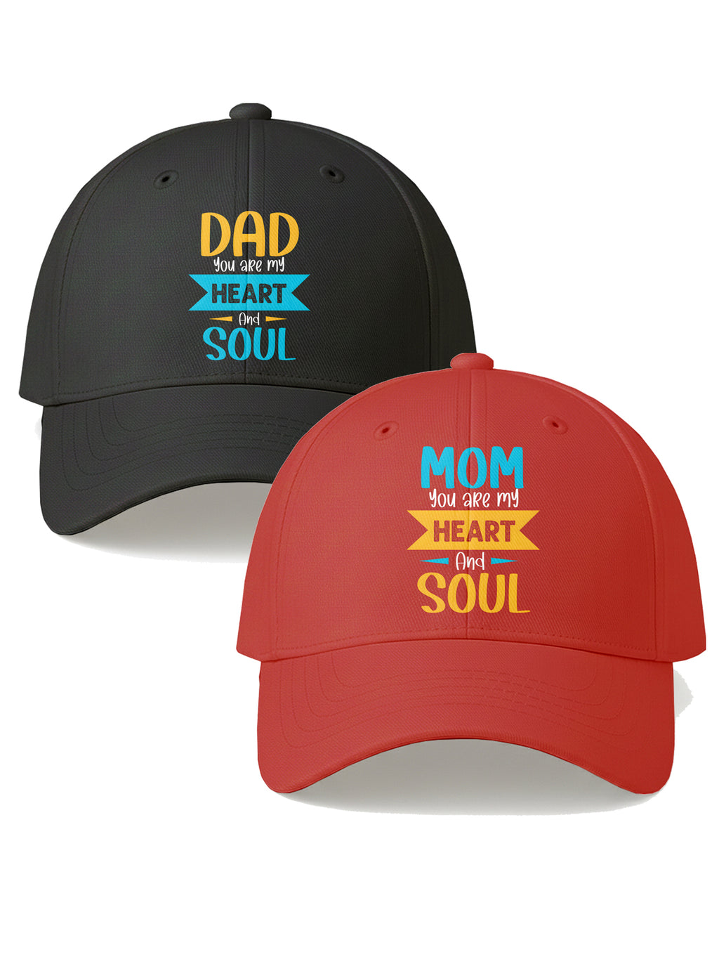 Mom & Dad Printed Baseball Cap Combo You Are My Heart & Soul Design Adjustable Unisex Cotton Caps