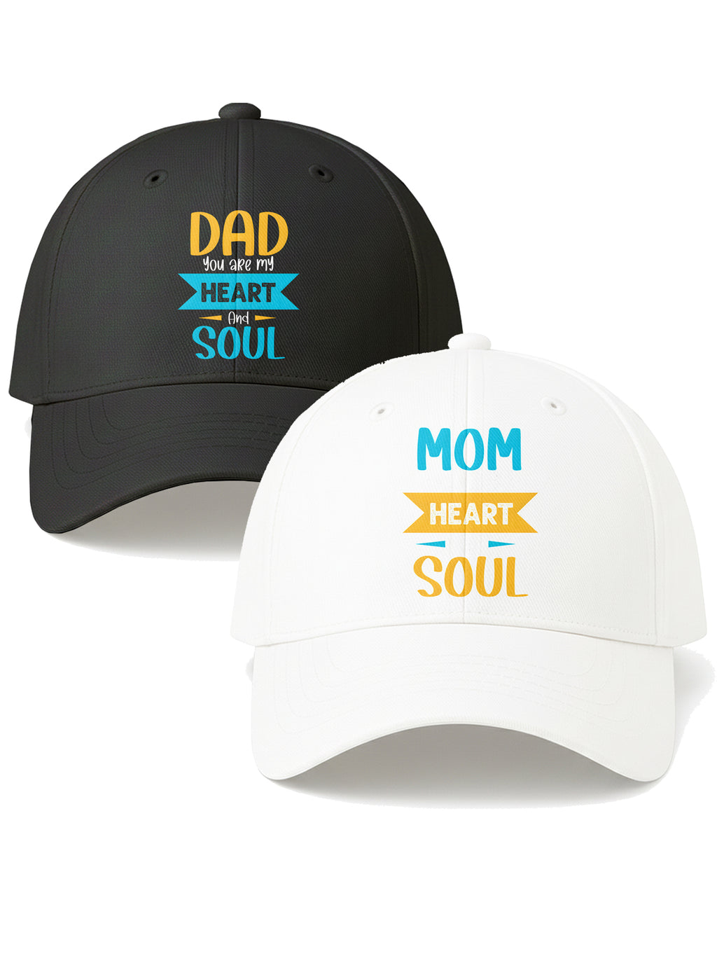 Mom & Dad Printed Baseball Cap Combo You Are My Heart & Soul Design Adjustable Unisex Cotton Caps