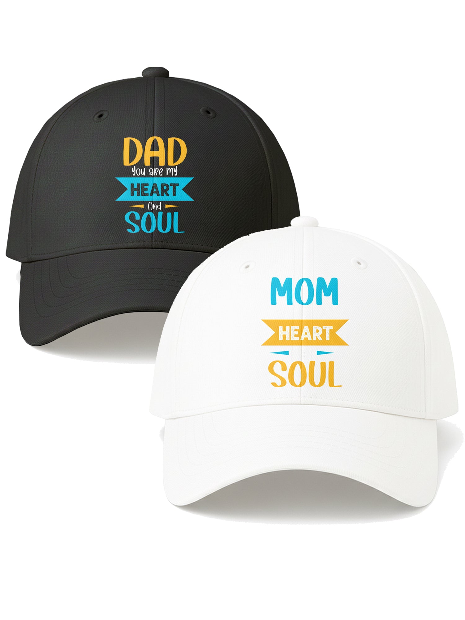 Mom & Dad Printed Baseball Cap Combo You Are My Heart & Soul Design Adjustable Unisex Cotton Caps