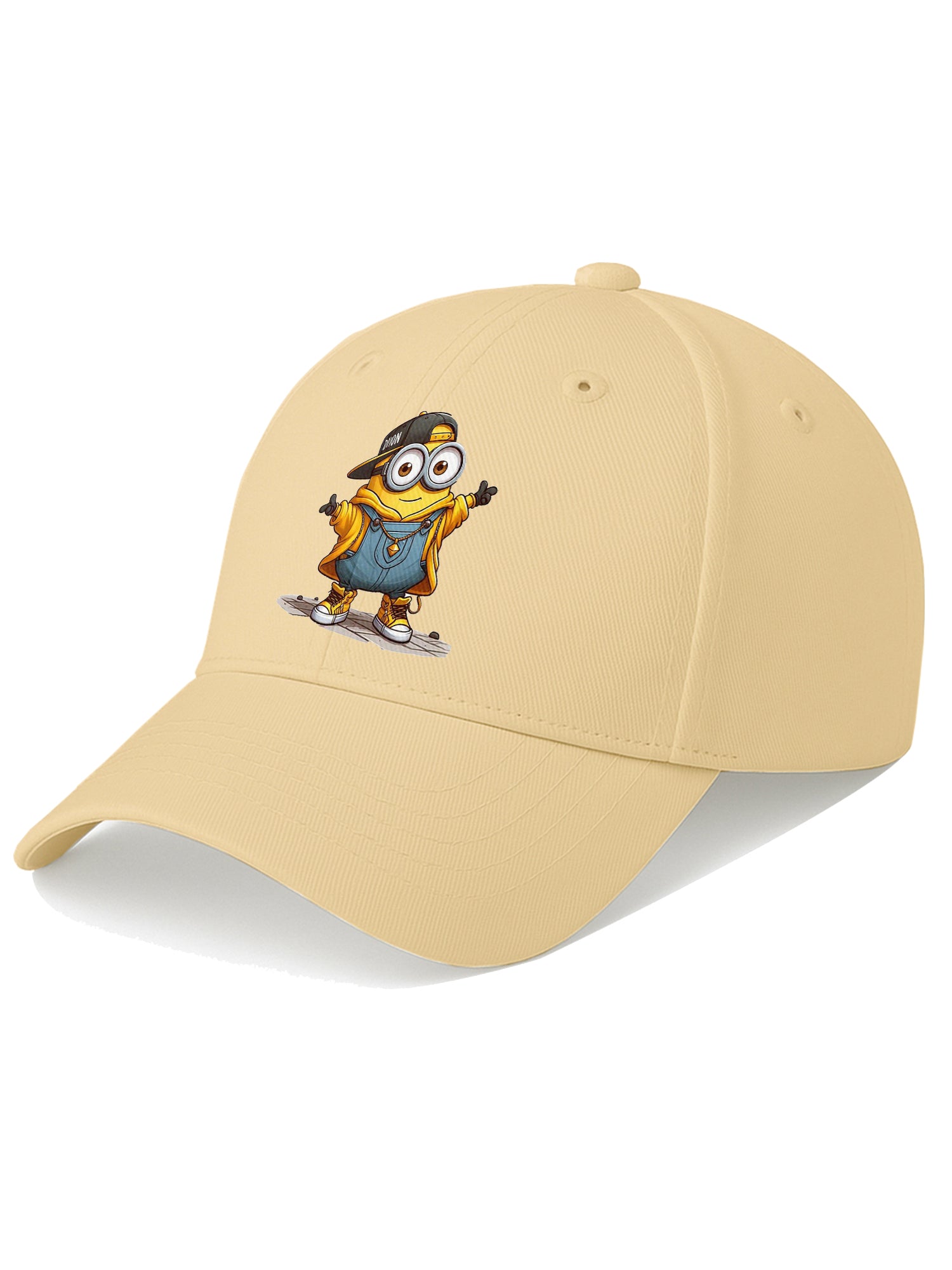 Cartoon Printed Beige Baseball Cap for Men & Women Adjustable Unisex Casual Cap