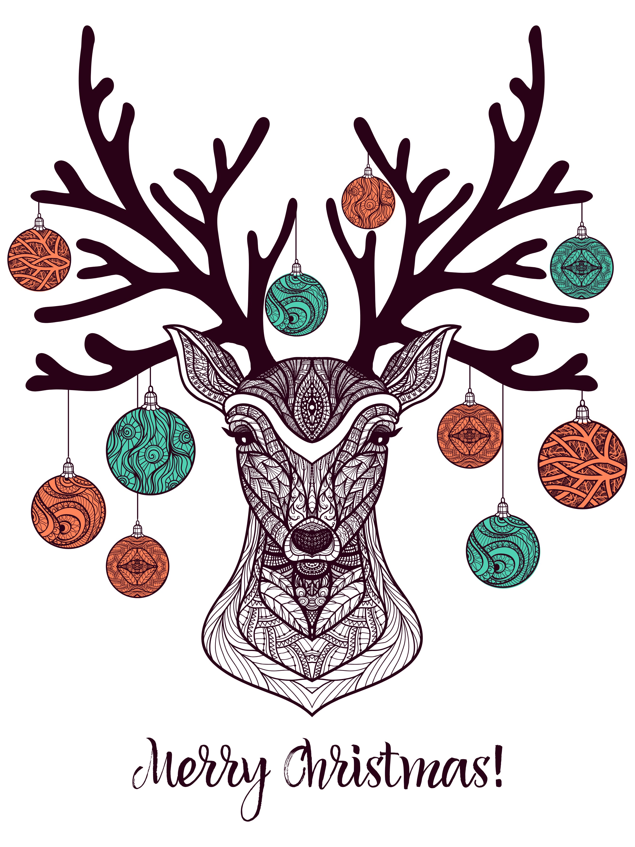 Men’s Christmas Hoodie – Artistic Reindeer & Ornament Back Design