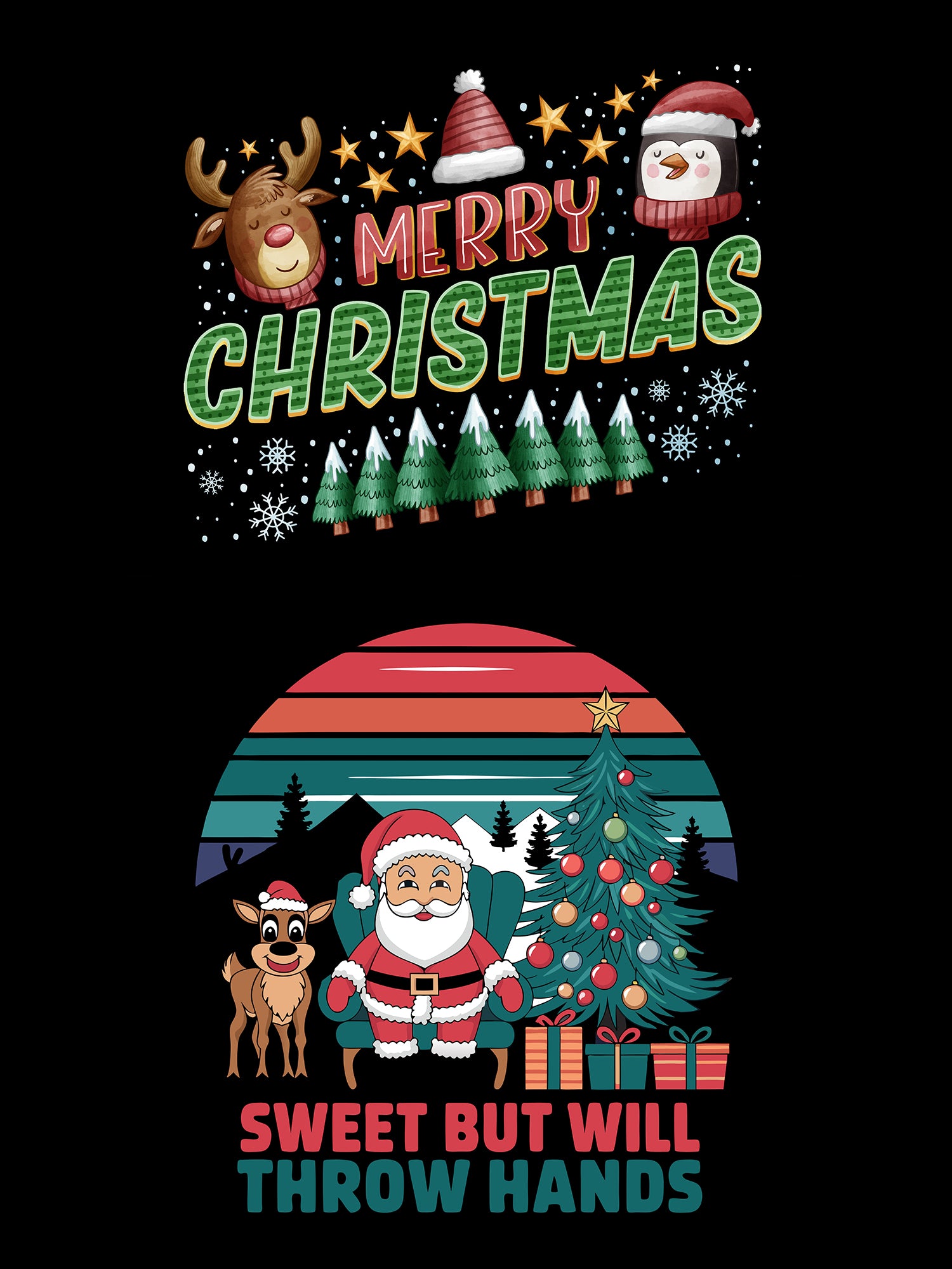 Men’s Santa Christmas Hoodie – Funny “Sweet But Will Throw Hands” Print