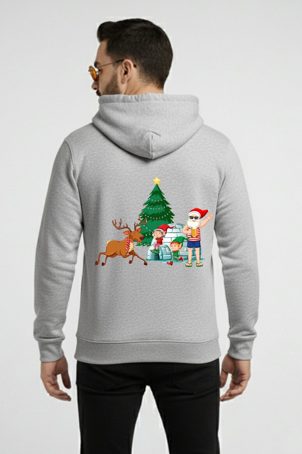 Men’s Christmas Graphic Hoodie – Santa & Reindeer Winter Holiday Print