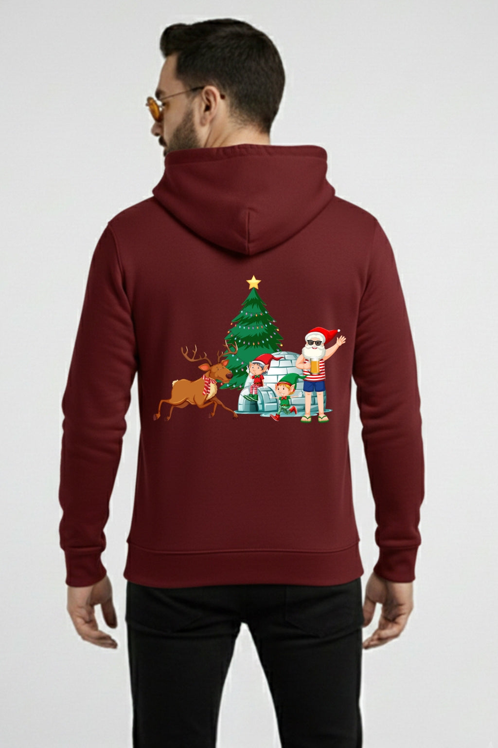 Men’s Christmas Graphic Hoodie – Santa & Reindeer Winter Holiday Print