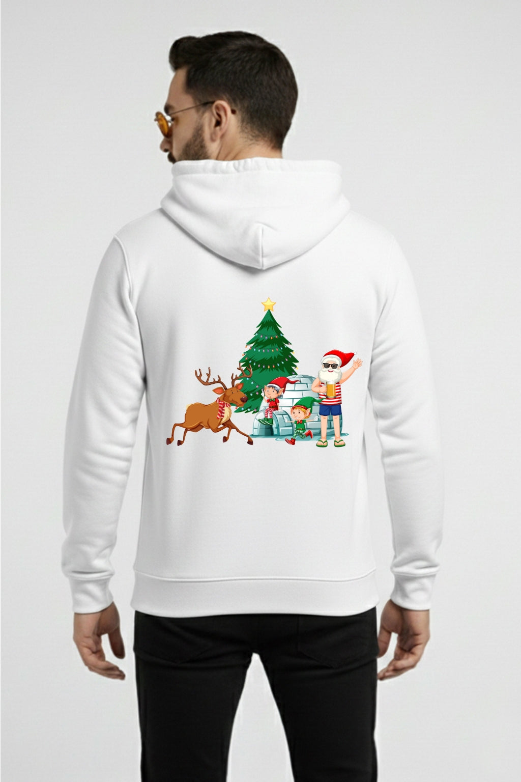 Men’s Christmas Graphic Hoodie – Santa & Reindeer Winter Holiday Print
