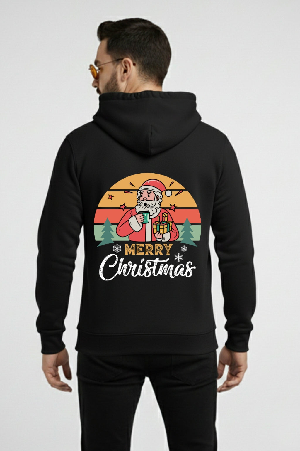 Men’s Christmas Hoodie – Retro Santa Merry Christmas Graphic Print