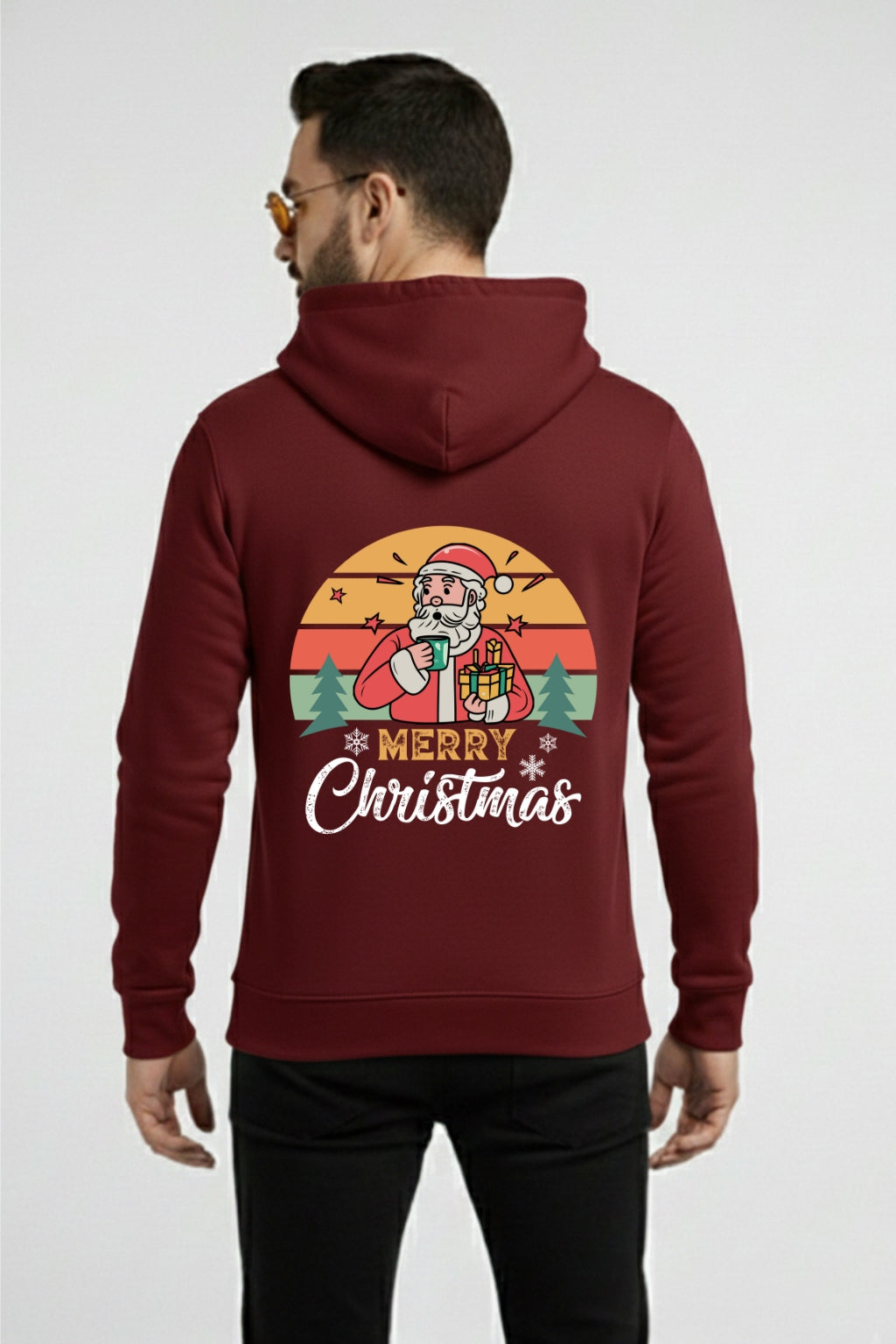 Men’s Christmas Hoodie – Retro Santa Merry Christmas Graphic Print