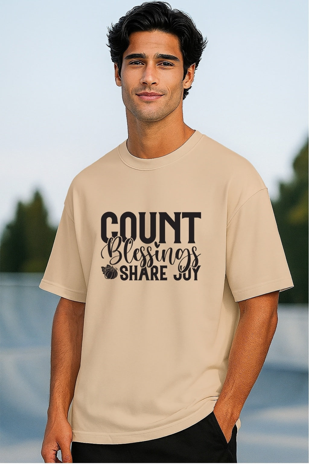 Men's Oversized Graphic Printed T-Shirt Relaxed, Comfort and Casual Tee - Beige