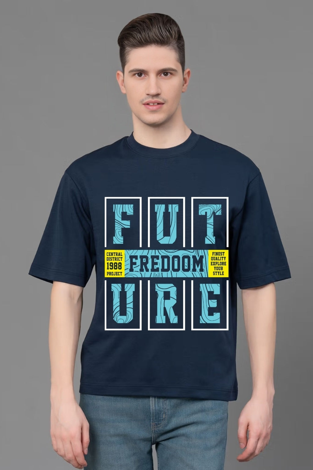 Men's Oversized Graphic Printed T-Shirt Relaxed, Comfort and Casual Tee - Navy