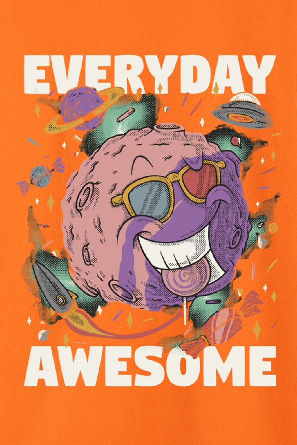 Men's Oversized Cotton T-Shirt - Orange Cartoon Graphic Tee - Orange