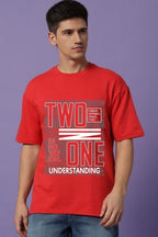 Men's Oversized Cotton Printed T-Shirt - Streetwear Style - Red