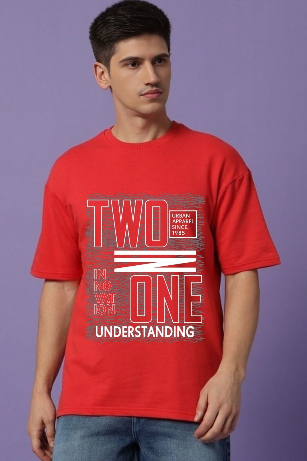 Men's Oversized Cotton Printed T-Shirt - Streetwear Style - Red