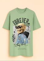 Men's Oversized Cotton T-Shirt - Sea Green Graphic Streetwear Tee - Green