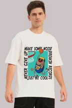 Men's Oversized Cotton T-Shirt - White Sports Graphic Street Style - White