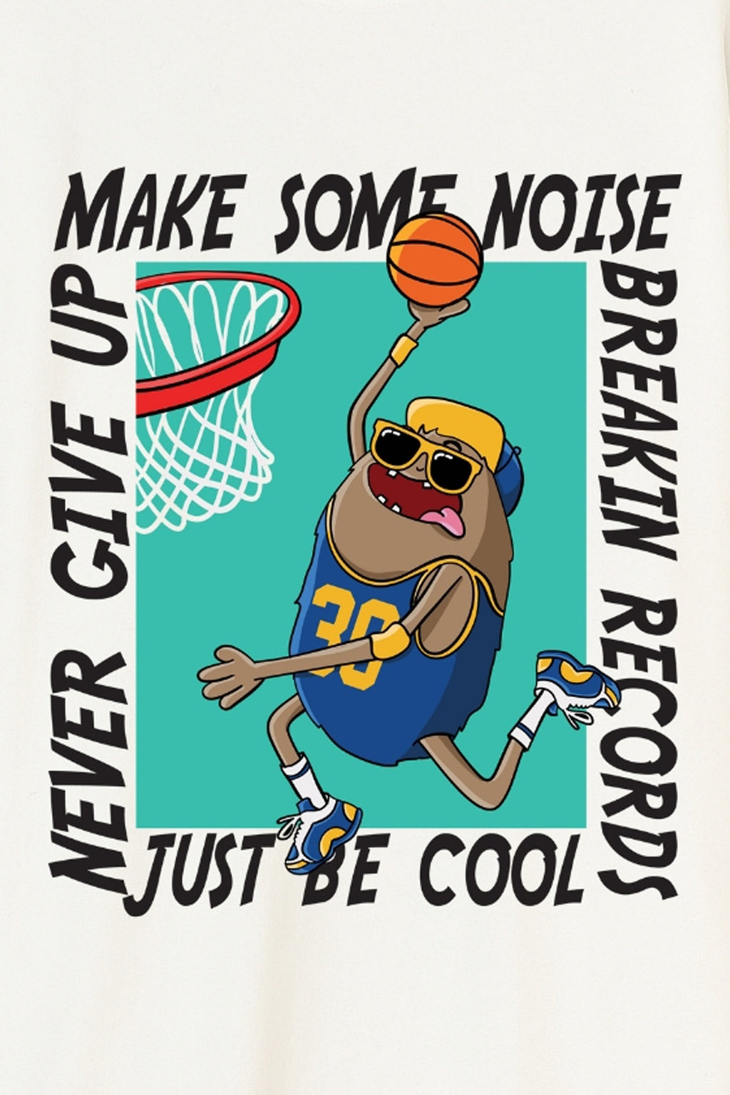 Men's Oversized Cotton T-Shirt - White Sports Graphic Street Style - White