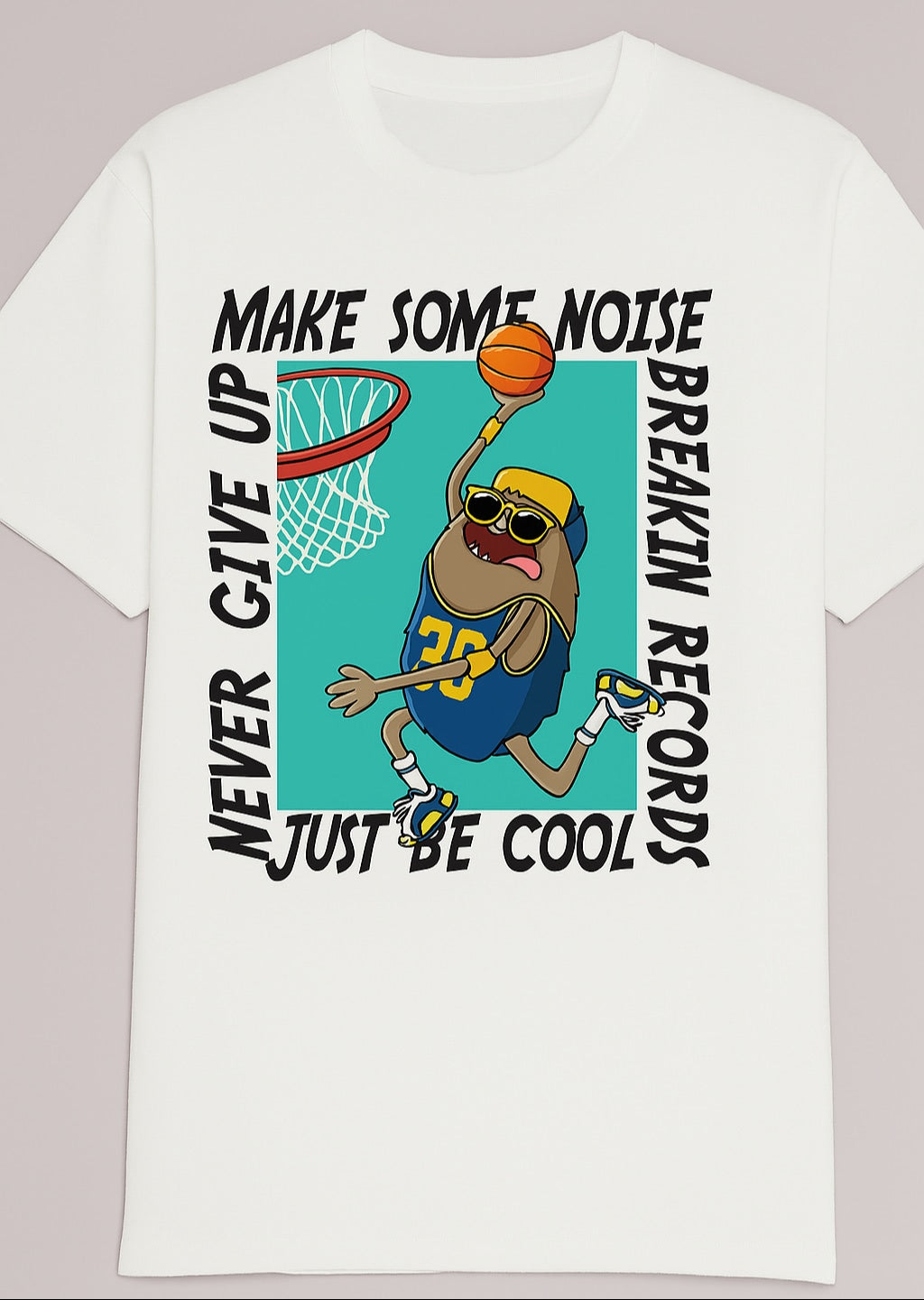 Men's Oversized Cotton T-Shirt - White Sports Graphic Street Style - White