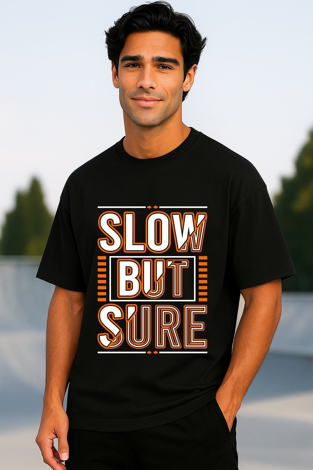 Men's Oversized Cotton Printed T-Shirt - Relaxed Fit Streetwear Style - Black