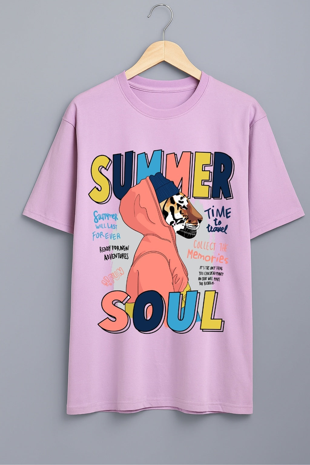 Men's Oversized Cotton T-Shirt - Graphic Printed Streetwear Tee - Lavender