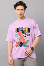 Men's Oversized Cotton T-Shirt - Graphic Printed Streetwear Tee - Lavender