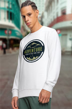 All Day Comfort Adventure Graphic Printed Sweatshirt for Men | White Cotton Blend Pullover - White