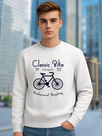 All Day Comfort Classic Bike Graphic Printed Sweatshirt for Men | White Cotton Blend Pullover - White