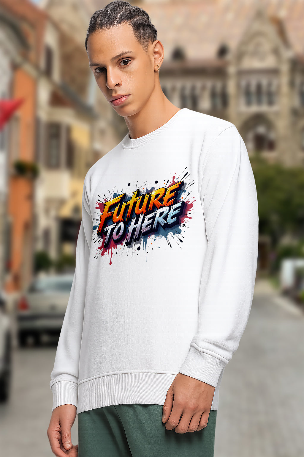 ActiveWear Men’s Future To Here Graphic Printed Unisex Sweatshirt – White