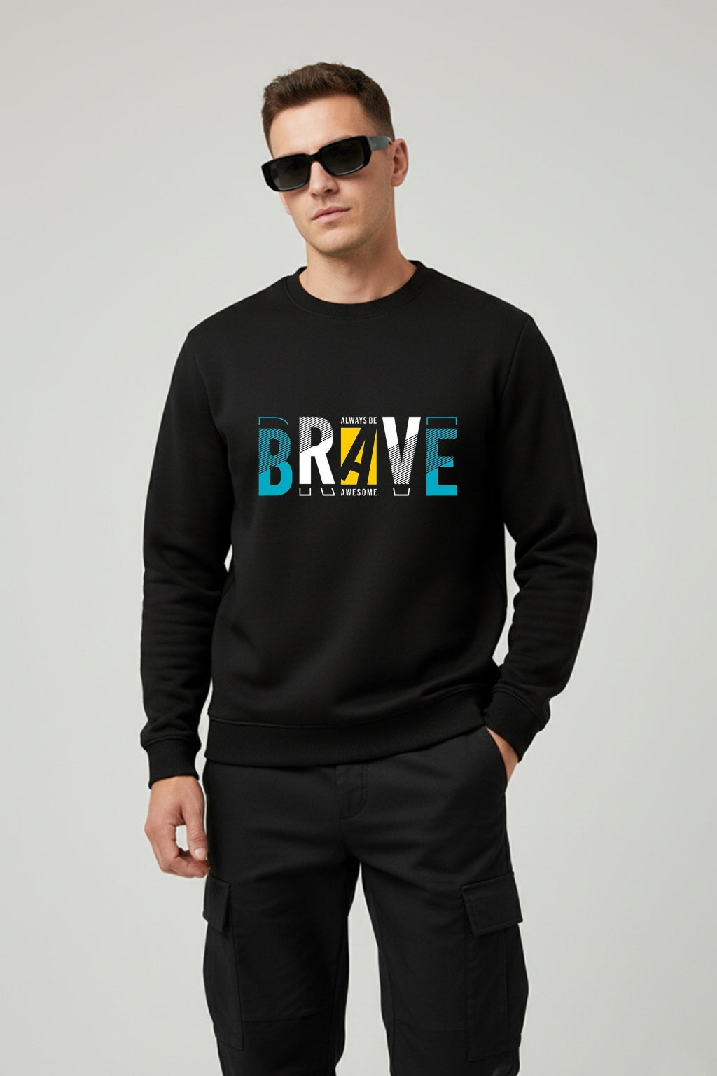 Active Wear Men’s “Always Be Brave” Printed Sweatshirt – Black