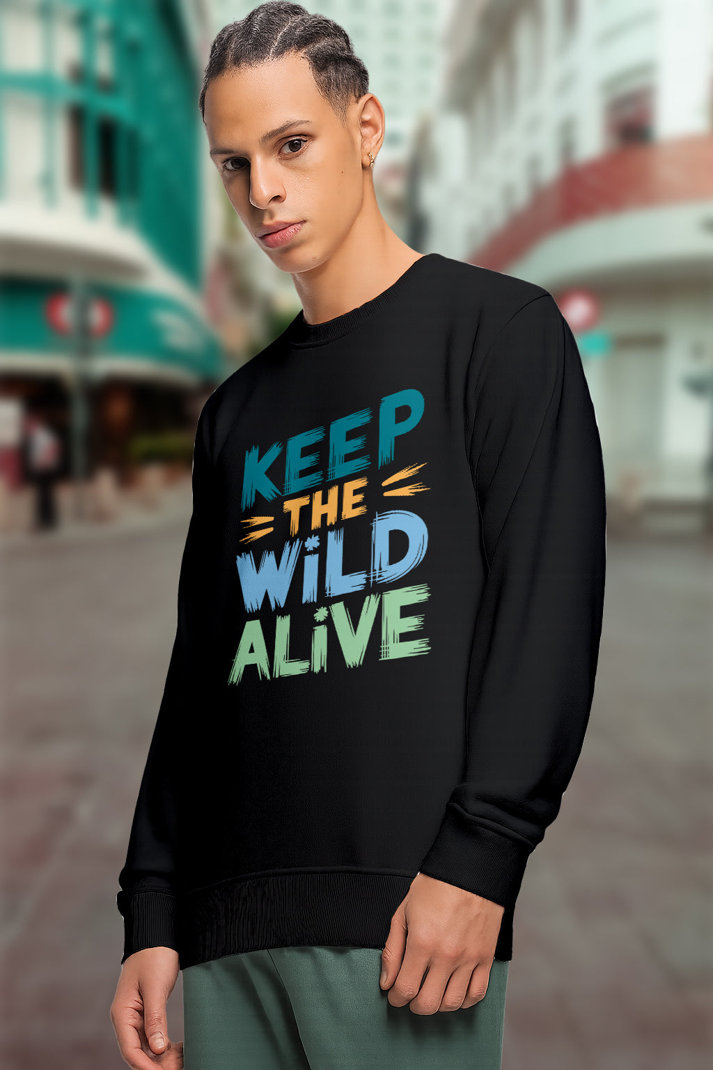 AllDay Comfort Men’s Black Printed Sweatshirt – “Keep The Wild Alive” Graphic, Full Sleeve, Regular Fit - Black