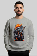 Active Wear Men’s “Rock Flame Skull Guitarist” Graphic Grey Sweatshirt - Grey