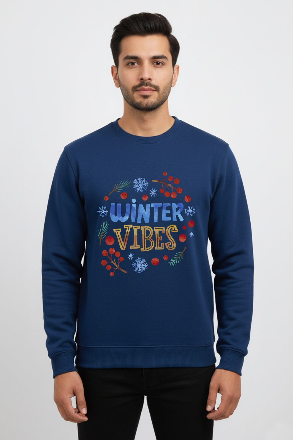 Active Wear Men’s “Winter Vibes” Graphic Navy Blue Sweatshirt - Navy