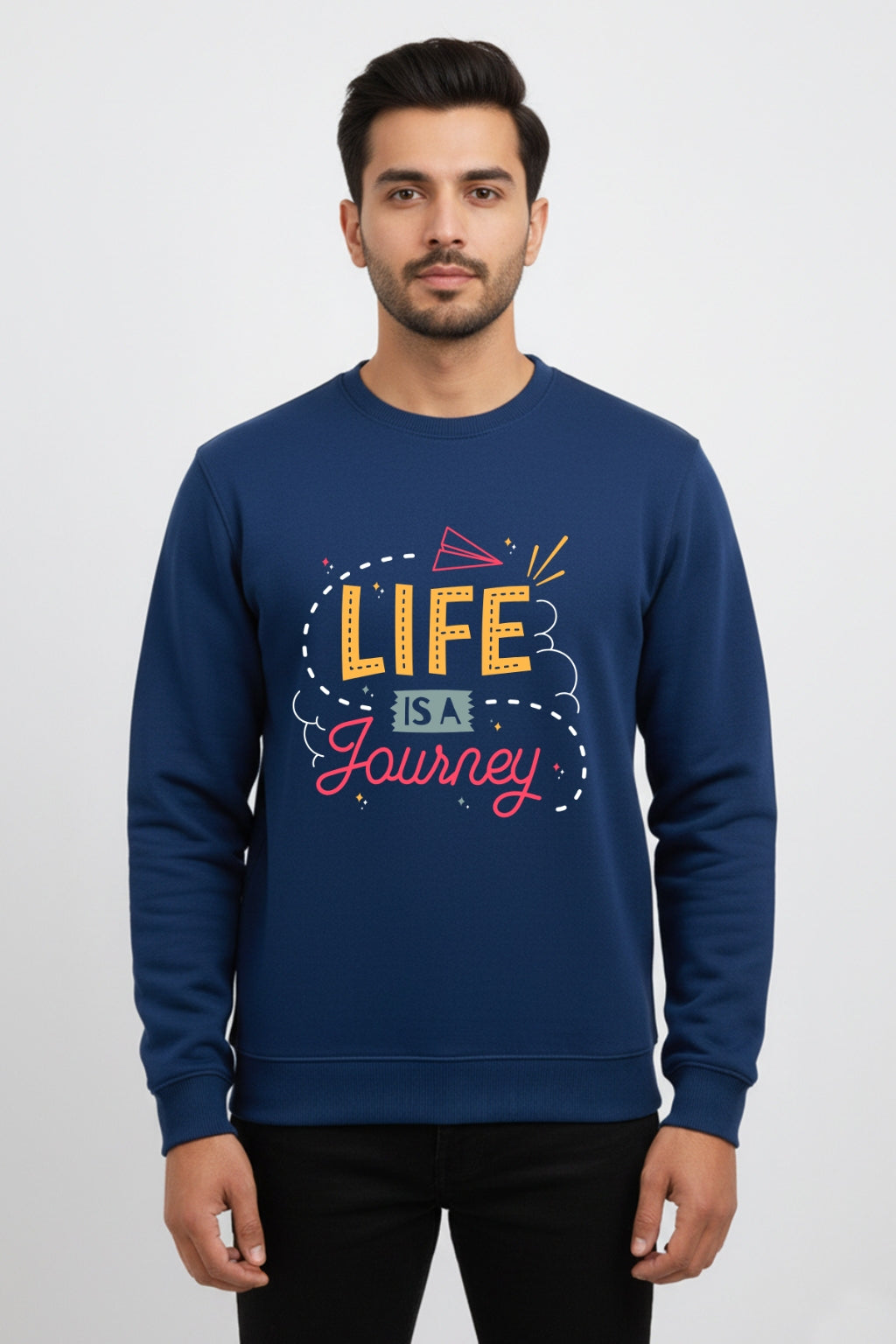 Active Wear Men’s “Life Is a Journey” Motivational Graphic Navy Blue Sweatshirt - Navy