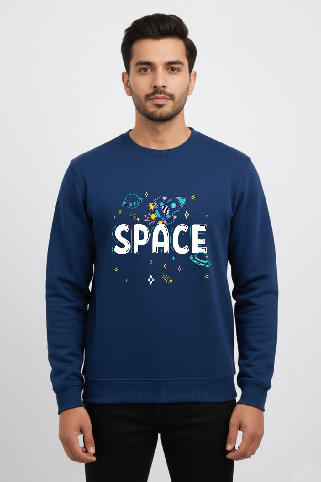Active Wear Men’s “Space Rocket” Graphic Navy Blue Sweatshirt - Navy