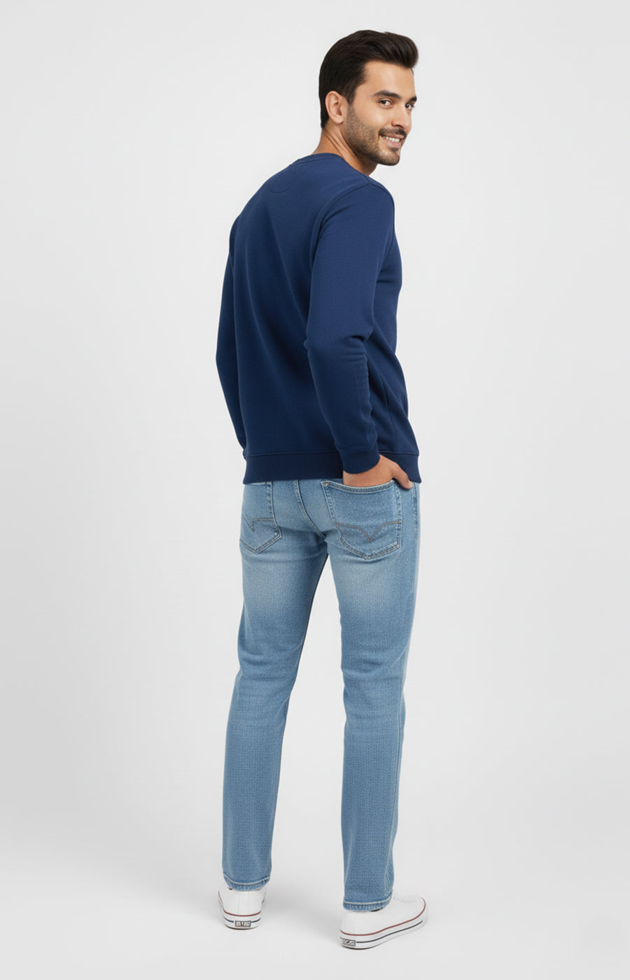 Active Wear Men’s “Positive Thinking 1984” Motivational Graphic Navy Blue Sweatshirt - Navy