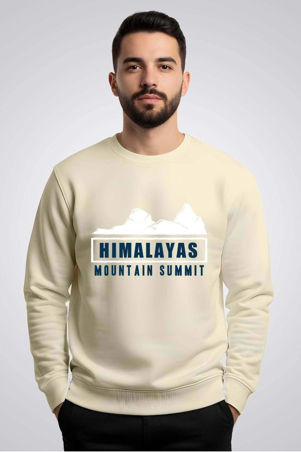 Active Wear Men’s “Himalayas Mountain Summit” Adventure Graphic Beige Sweatshirt - Offwhite