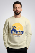 Active Wear Men’s “Slow Tide Away Mode” Beach Vibes Graphic Beige Sweatshirt - Offwhite