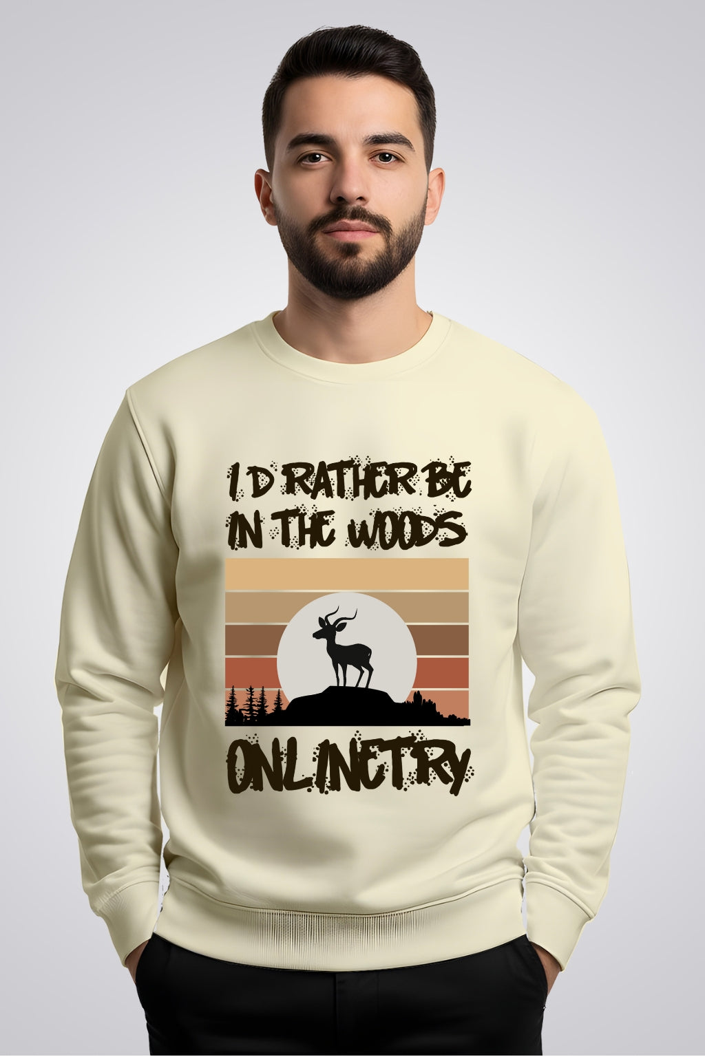 Active Wear Men’s “In The Woods” Adventure Beige Graphic Sweatshirt - Offwhite