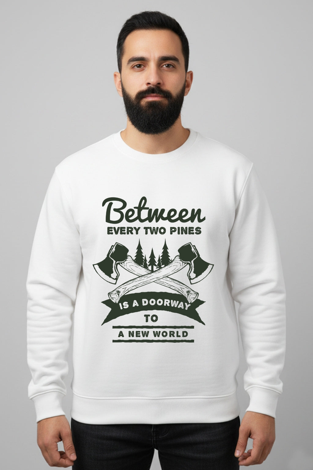 Active Wear Men’s “Between Two Pines” Nature Explorer White Sweatshirt - White