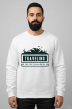 Active Wear Men’s “Traveling – The Trip Is Calling Us” Graphic White Sweatshirt - White