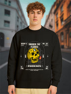 ActiveWear Men’s Cotton Sweatshirt – “Awaken The Flames Phoenix Skull” Graphic Pullover - Black