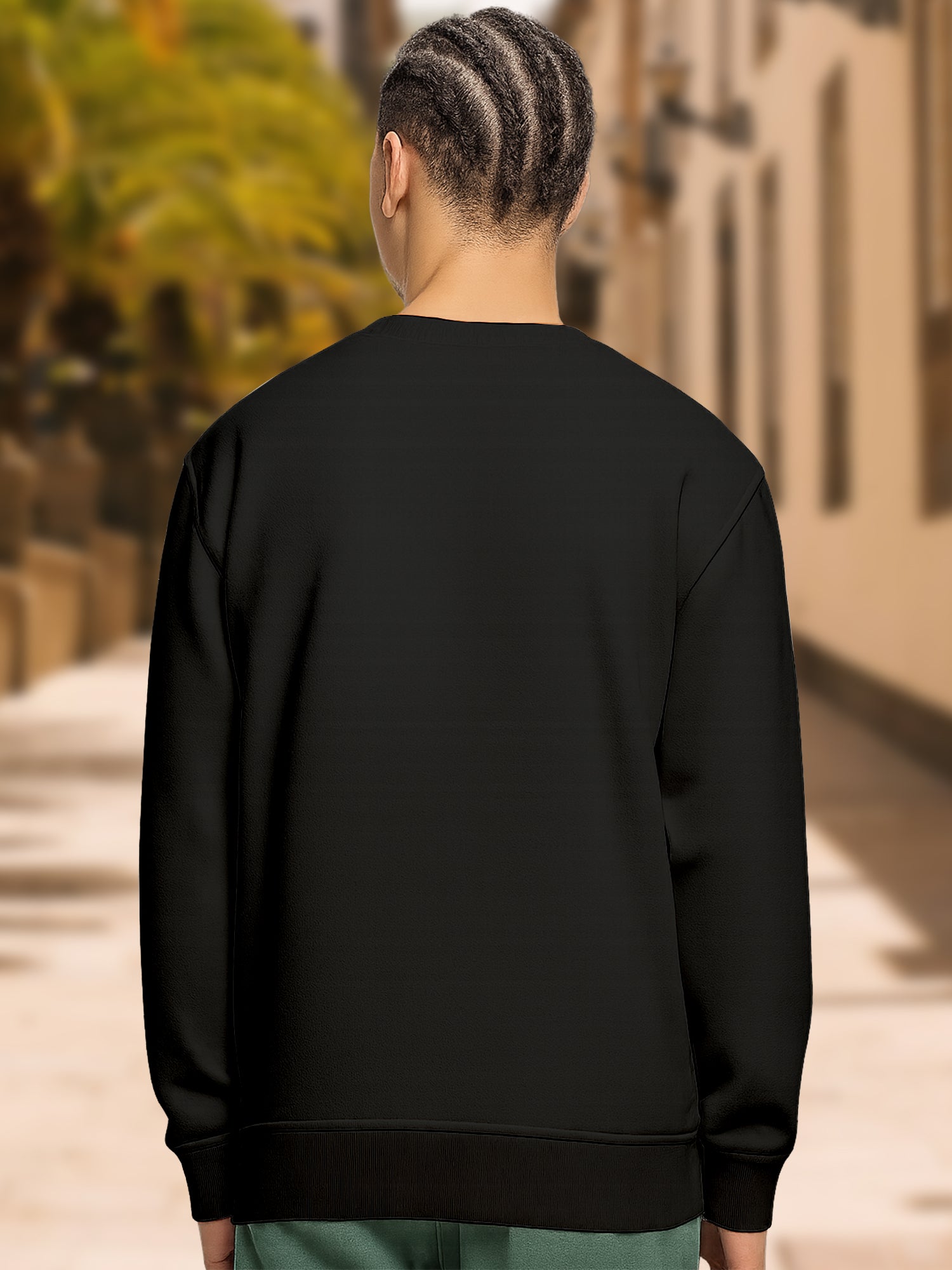 ActiveWear Men’s Cotton Sweatshirt – Astronaut Skateboarding Graphic Pullover - Black