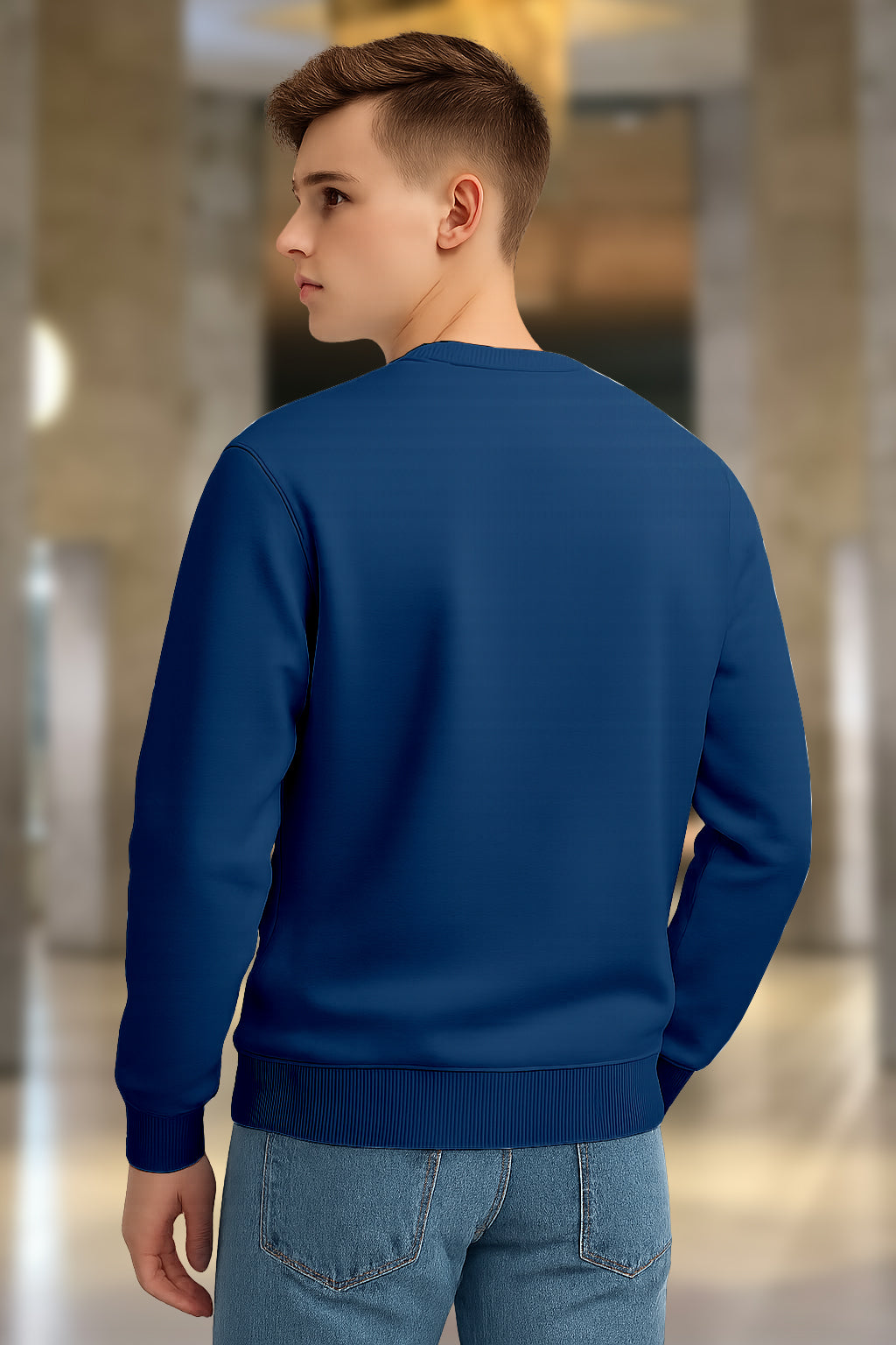 AllDay Comfort Men’s Cotton Blend Printed Sweatshirt – Himalaya Mountain Extreme Hiking Design, Crew Neck, Long Sleeve - Navy