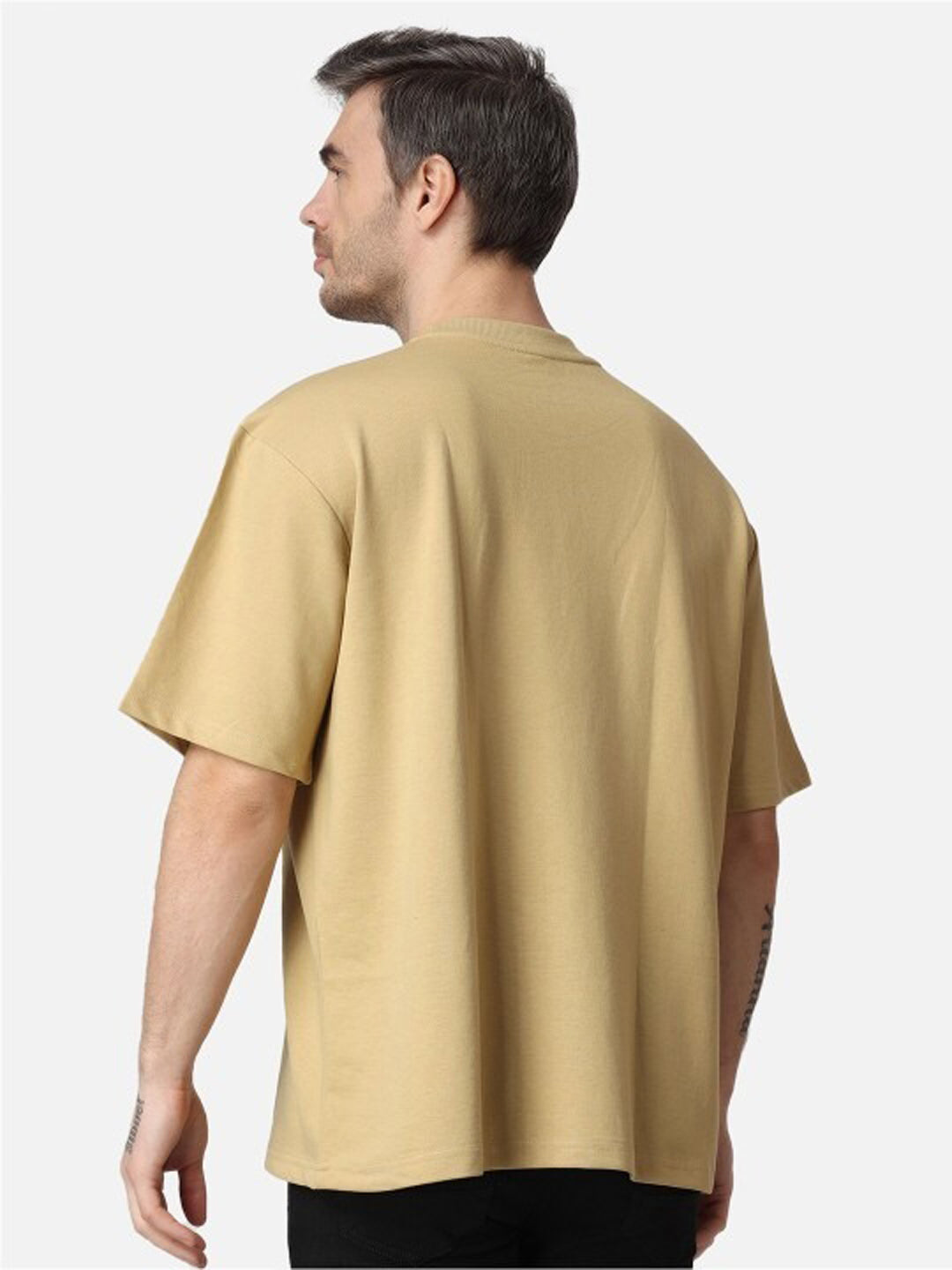 Men's Oversized Cotton T-Shirt | Relaxed Fit Streetwear Tee for Casual Style - Beige