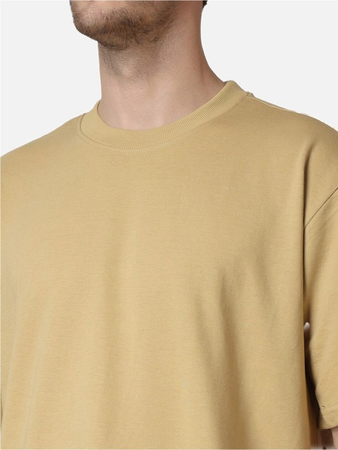 Men's Oversized Cotton T-Shirt | Relaxed Fit Streetwear Tee for Casual Style - Beige