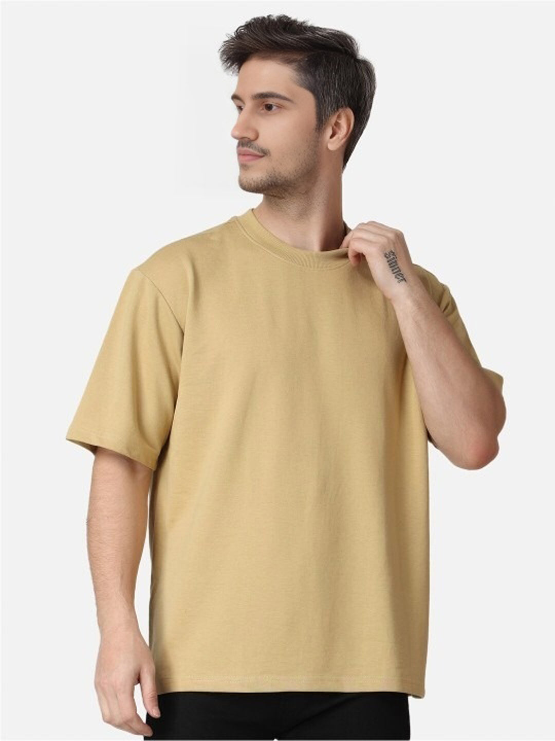 Men's Oversized Cotton T-Shirt | Relaxed Fit Streetwear Tee for Casual Style - Beige